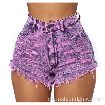 Ripped Vintage Wash Delessed Denim Women Shorts